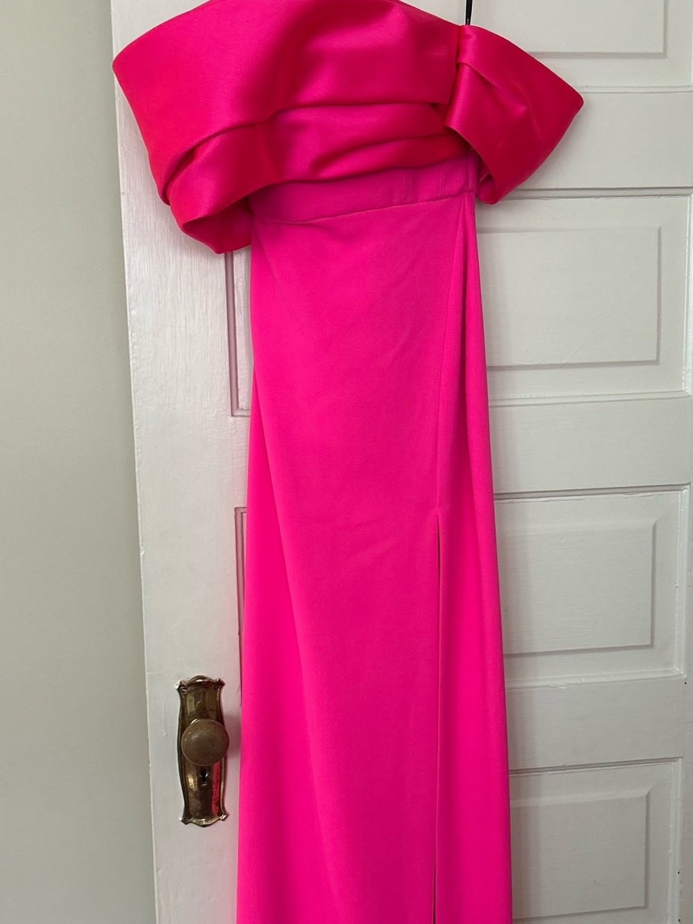 Solace London Strapless Sculpted Hot Pink Gown with Side Slit - Picture 2 of 2